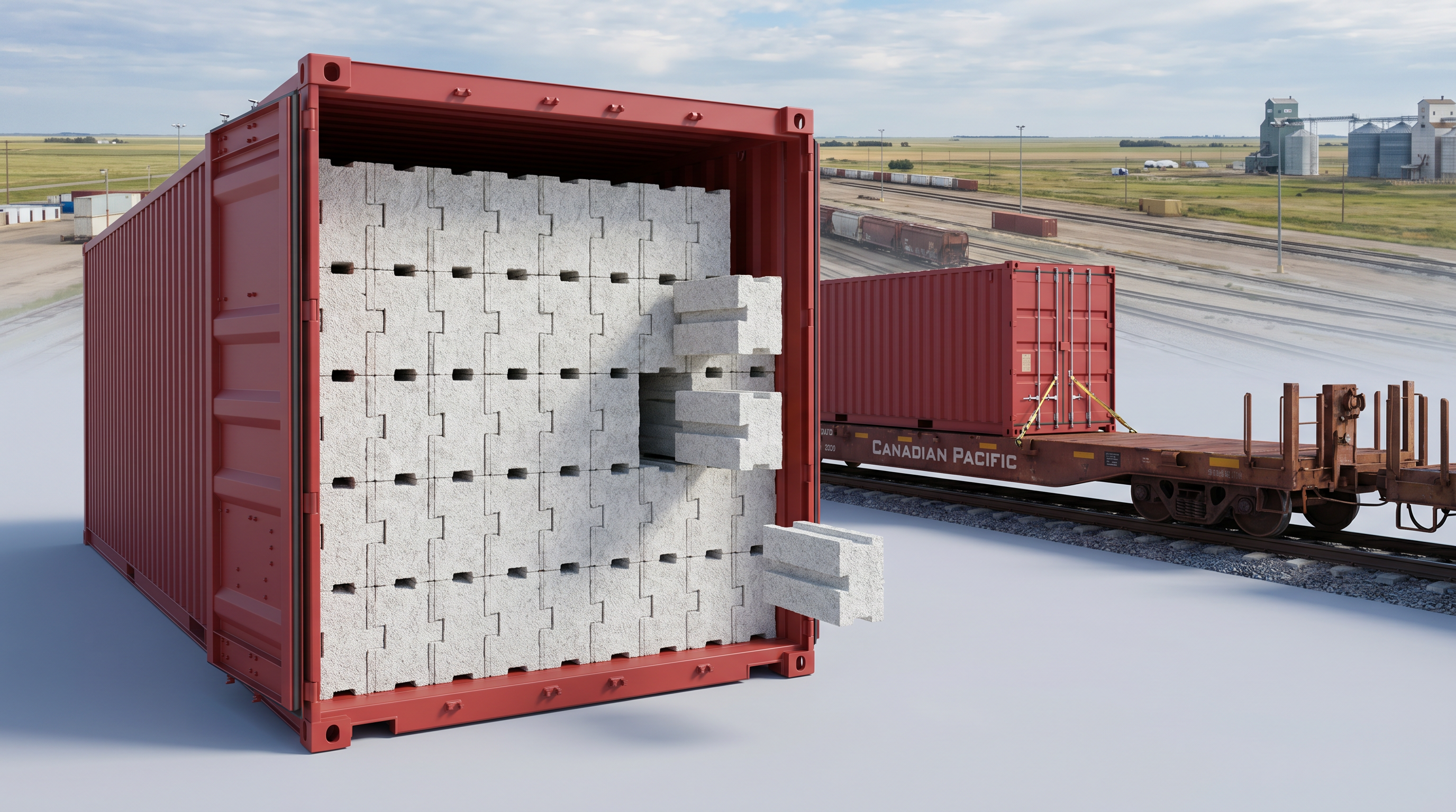 Vox Blocks packed at 98% fill rate inside ISO shipping container